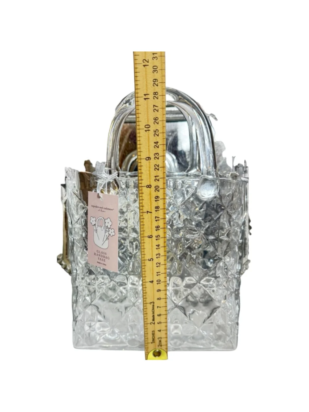 Clear Glass Quilted Handbag-Shaped Shabby Chic Vase Cupcakes & Cashmere